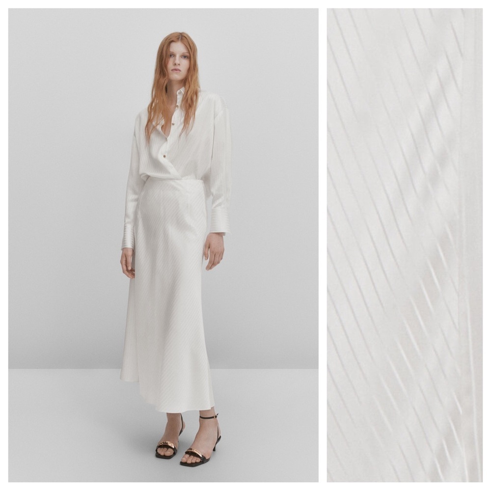 NWT. Massimo Dutti- Studio White Satin Effect Midi Skirt. Size S.